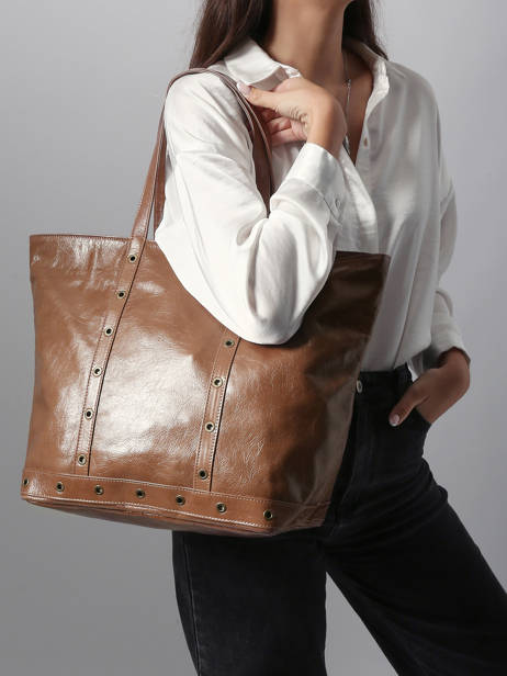 Le Cabas S En Cuir Craquelé Avec Bandoulière Vanessa bruno Marron cabas cuir 82V40409 vue secondaire 1