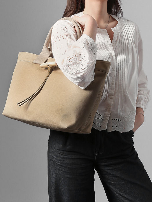 Longchamp Le roseau toile Sacs porté main Beige